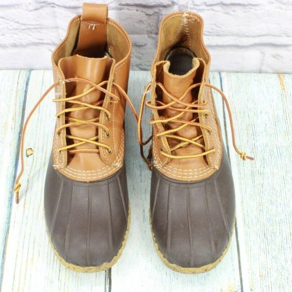 LL Bean Brown Leather Lace Up Round Toe Ankle Duck Boots Size 10 N (B) - Picture 5 of 9